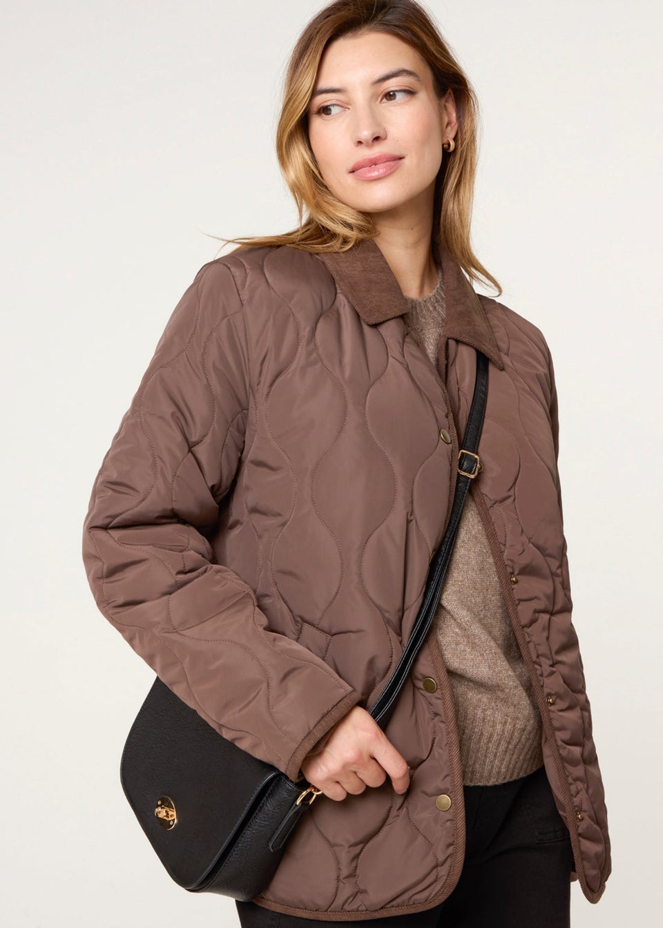 Blue Vanilla Brown Quilted Cord Collar Coat