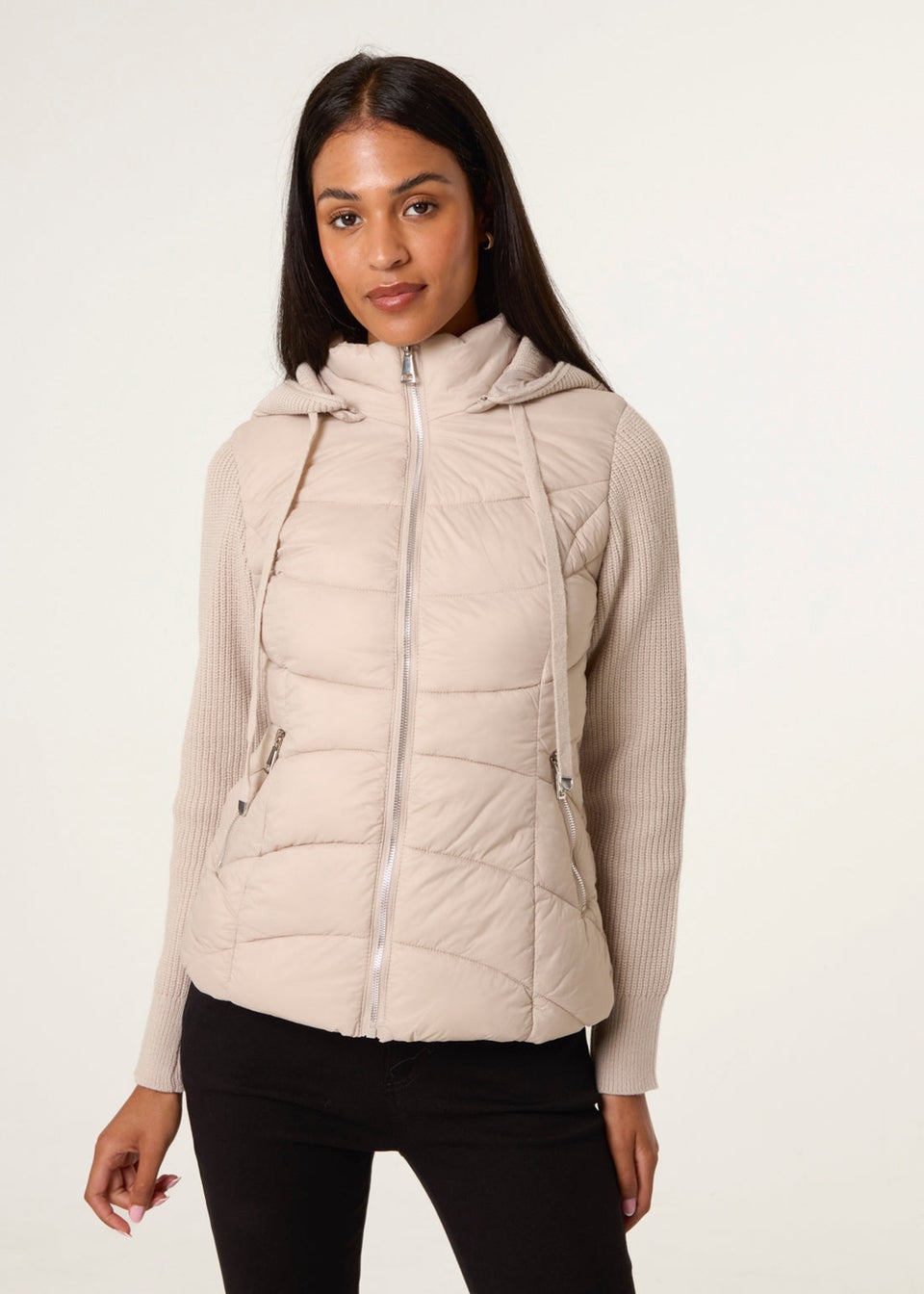 Blue Vanilla Stone Knitted Sleeve Puffer Jacket