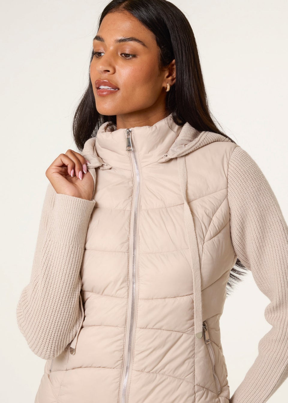 Blue Vanilla Stone Knitted Sleeve Puffer Jacket