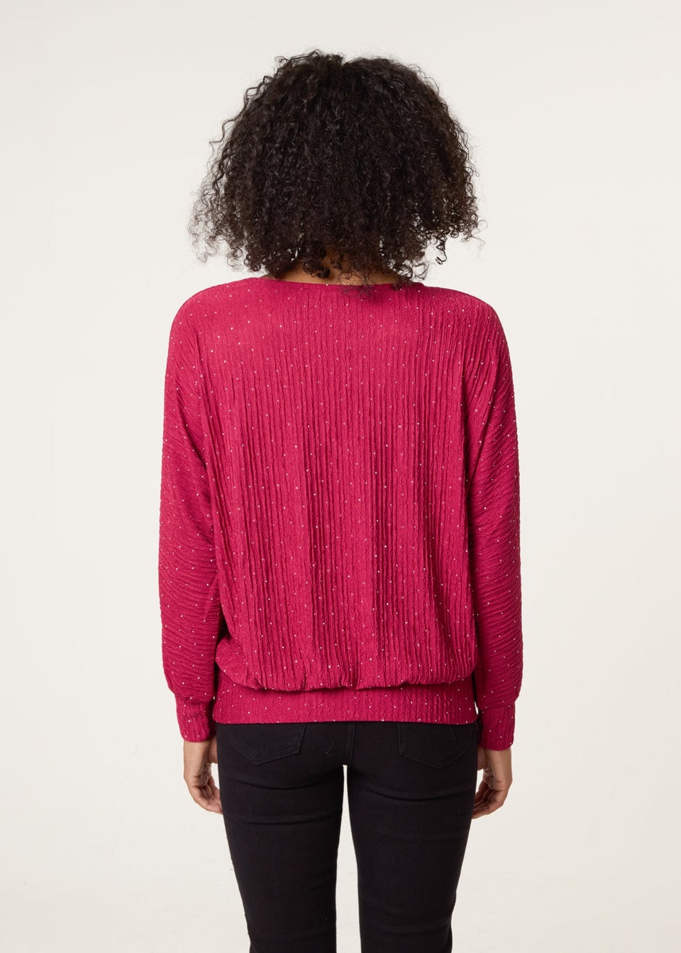 Blue Vanilla Burgundy Rhinestone Batwing Top