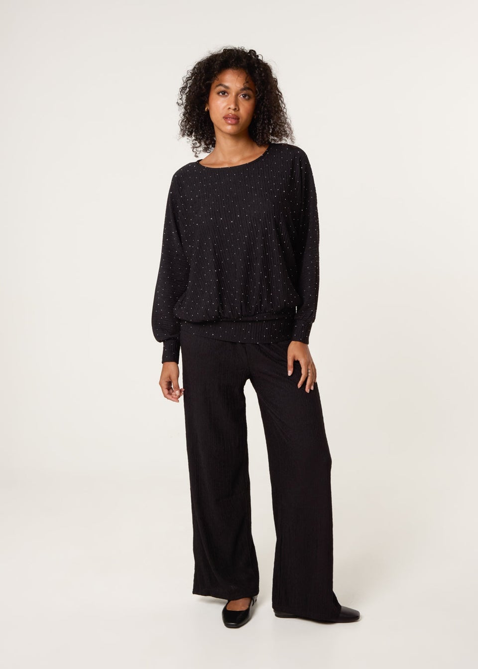 Blue Vanilla Black Rhinestone Batwing Top