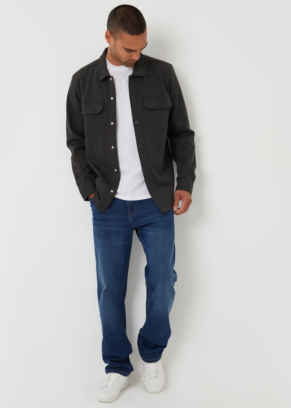 Threadbare Navy Cotton Blend Popper Fastening Pique Shacket