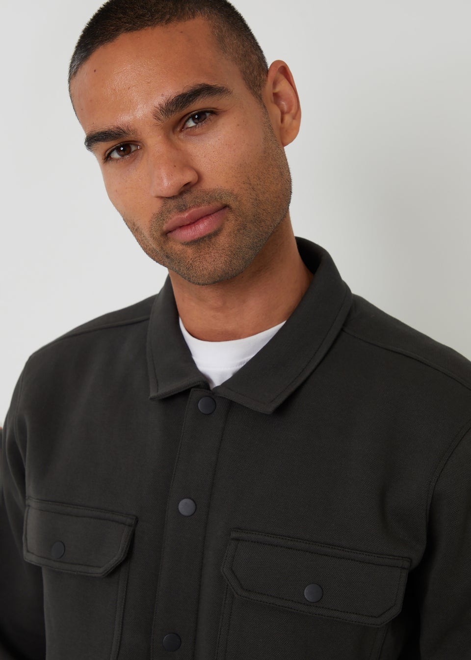 Threadbare Navy Cotton Blend Popper Fastening Pique Shacket