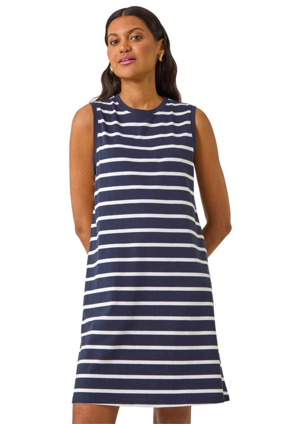 Roman Navy Stripe Jersey A-Line Dress
