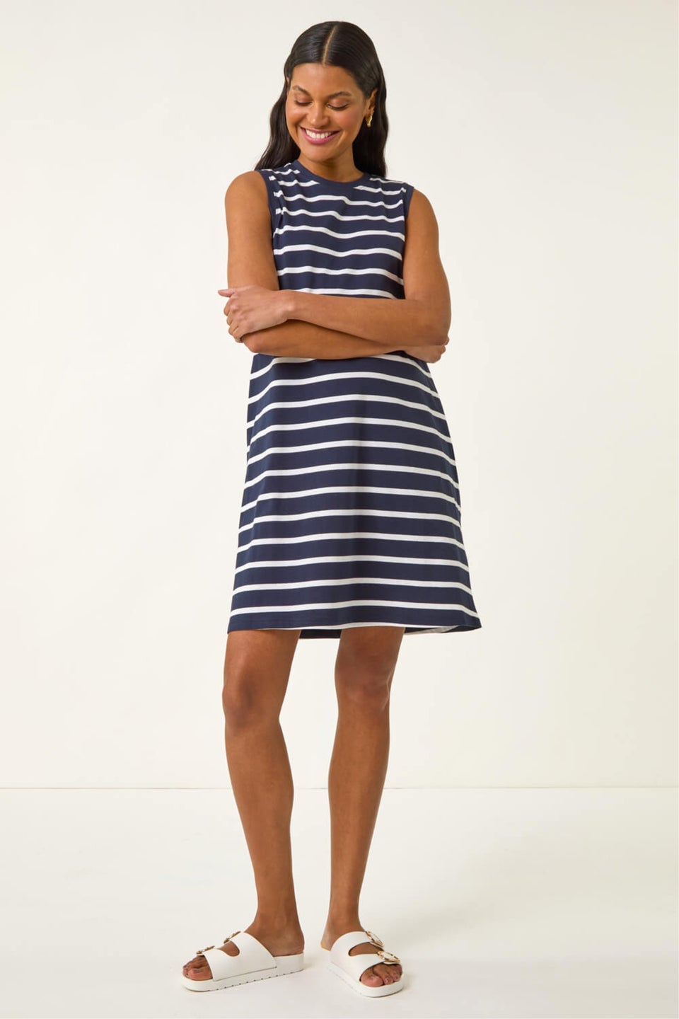 Roman Navy Stripe Jersey A-Line Dress