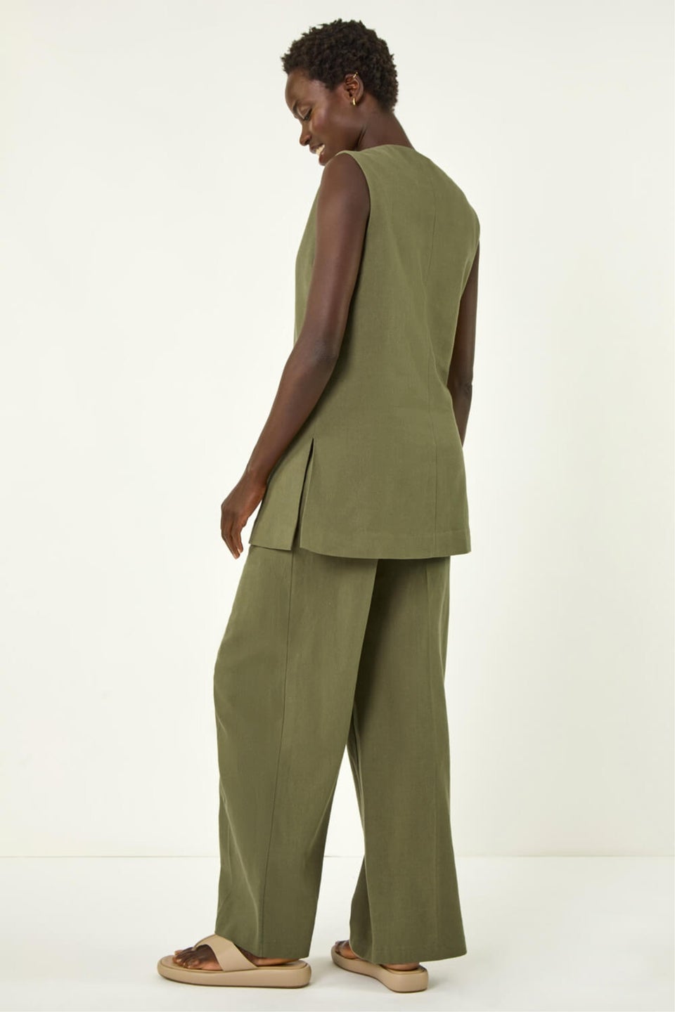 Roman Khaki Longline Button Waistcoat Jacket