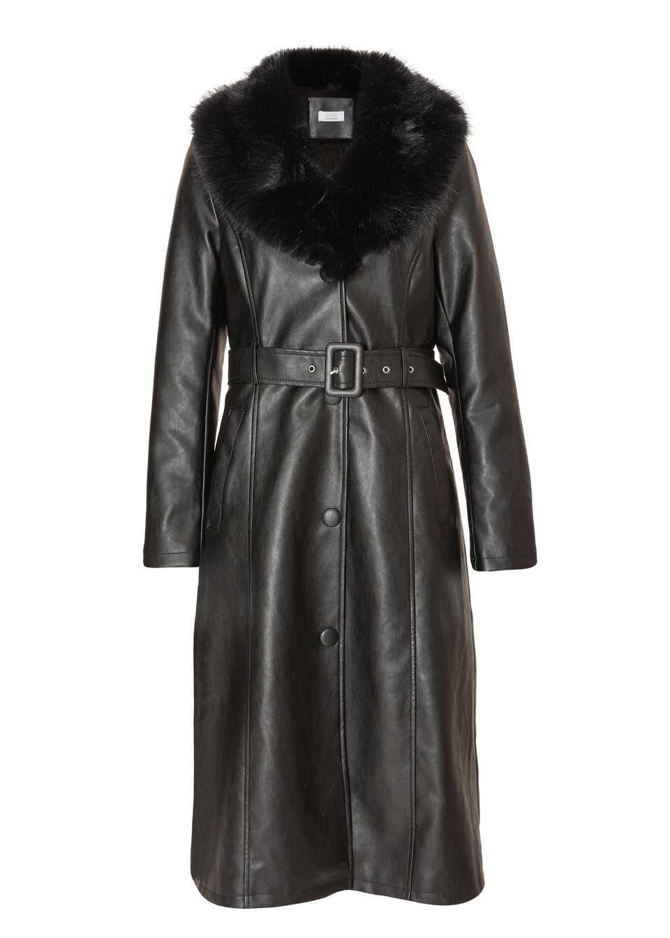 Quiz Black Faux Leather Trench Coat
