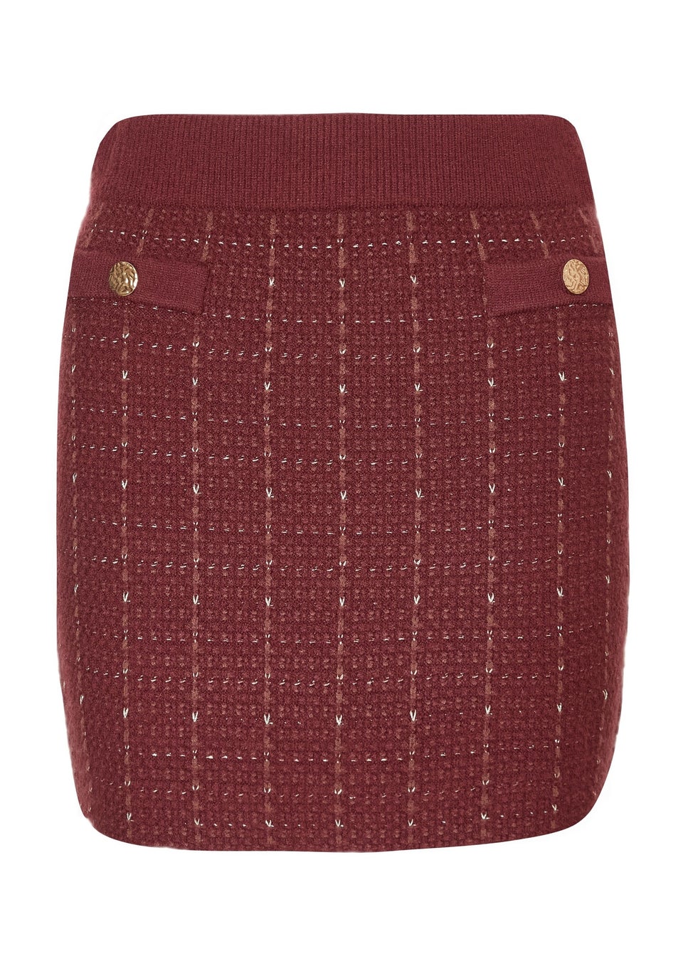 Quiz Burgundy Metallic Knit Skirt