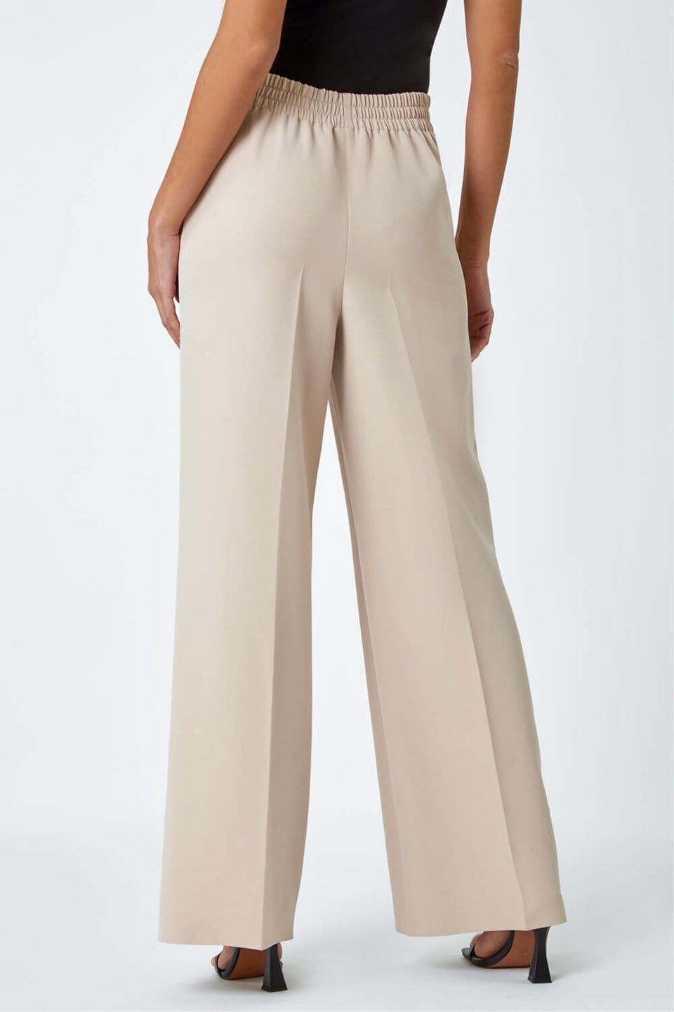 Roman Stone Wide Leg Elastic Waist Tie Front Trouser