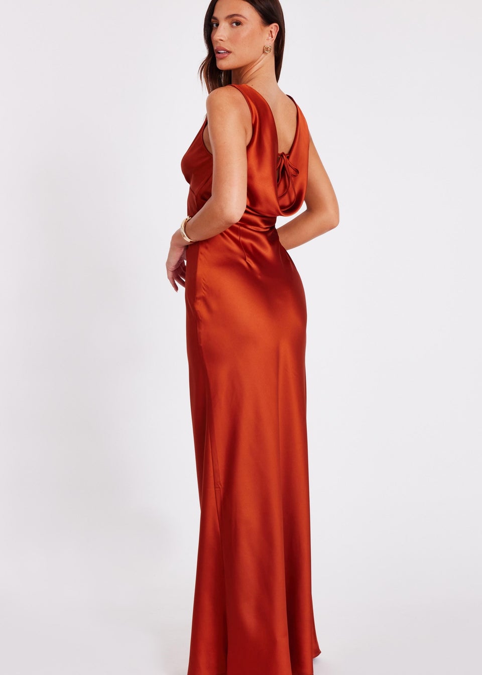 Quiz Rust Satin Cowl Back Maxi Dress
