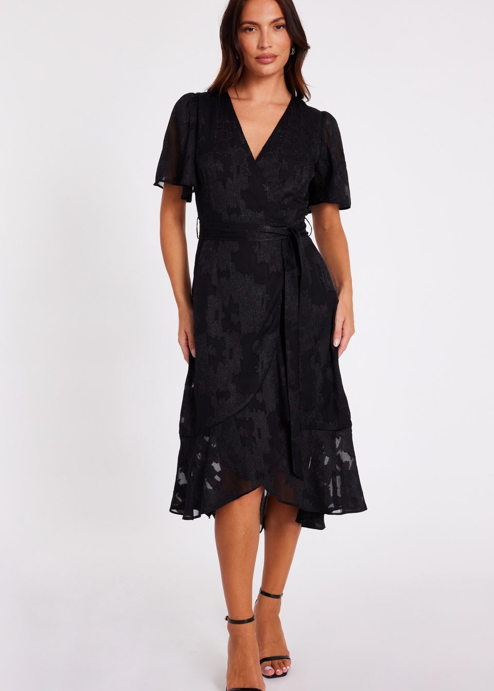 Quiz Black Jacquard Wrap Midi Dress