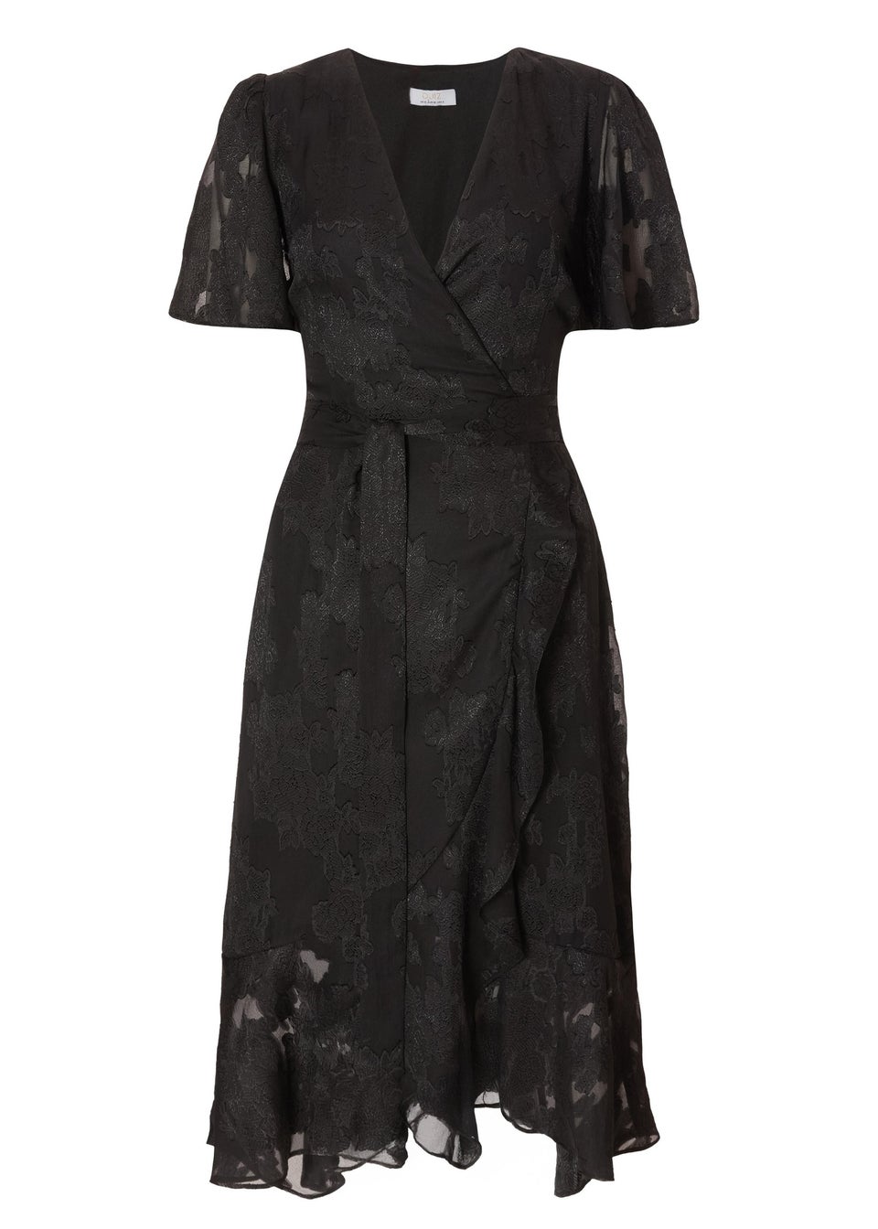 Quiz Black Jacquard Wrap Midi Dress