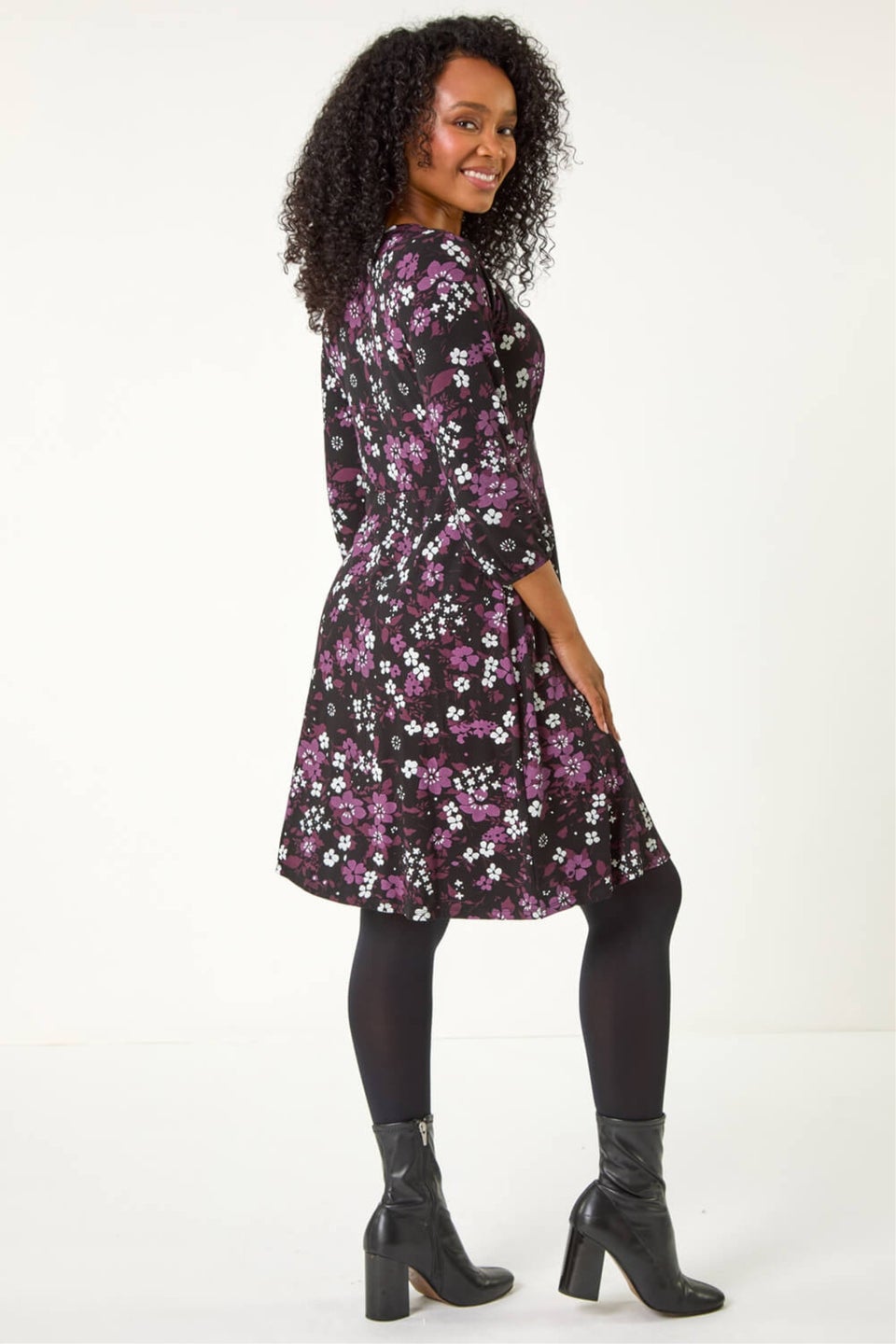 Roman Purple Petite Floral Keyhole Detail Dress