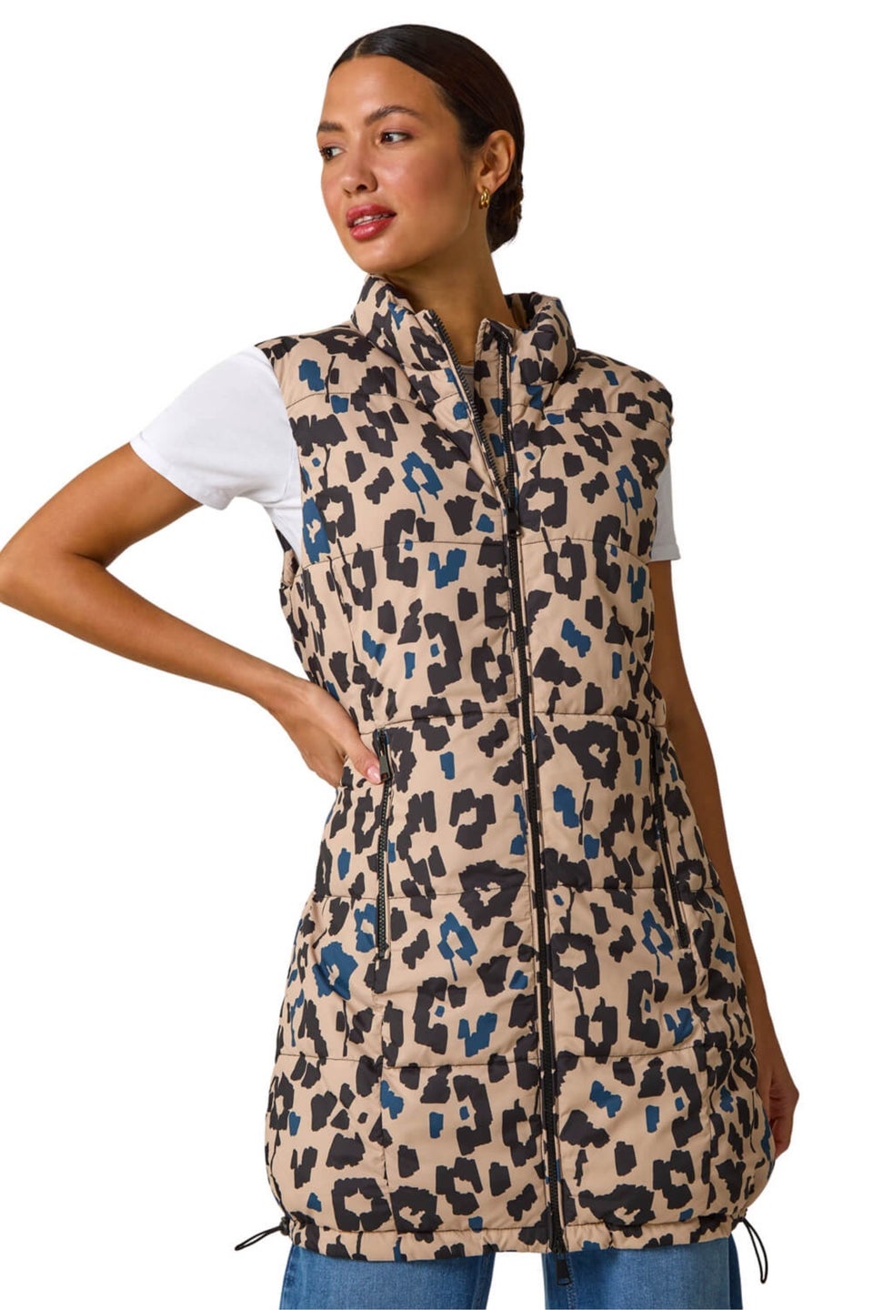 Roman Natural Animal Print Hooded Gilet