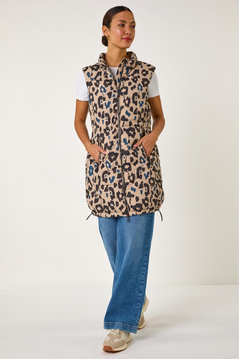 Roman Natural Animal Print Hooded Gilet