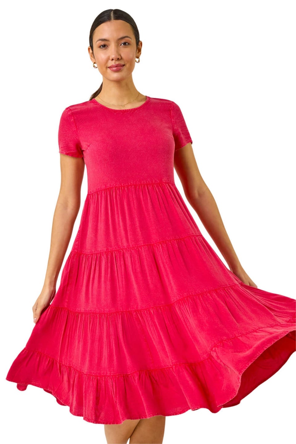 Roman Pink Frill Tiered Smock Midi Dress