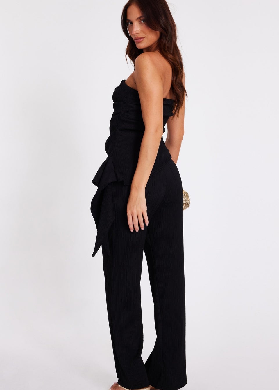 Quiz Black Textured Palazzo Trousers