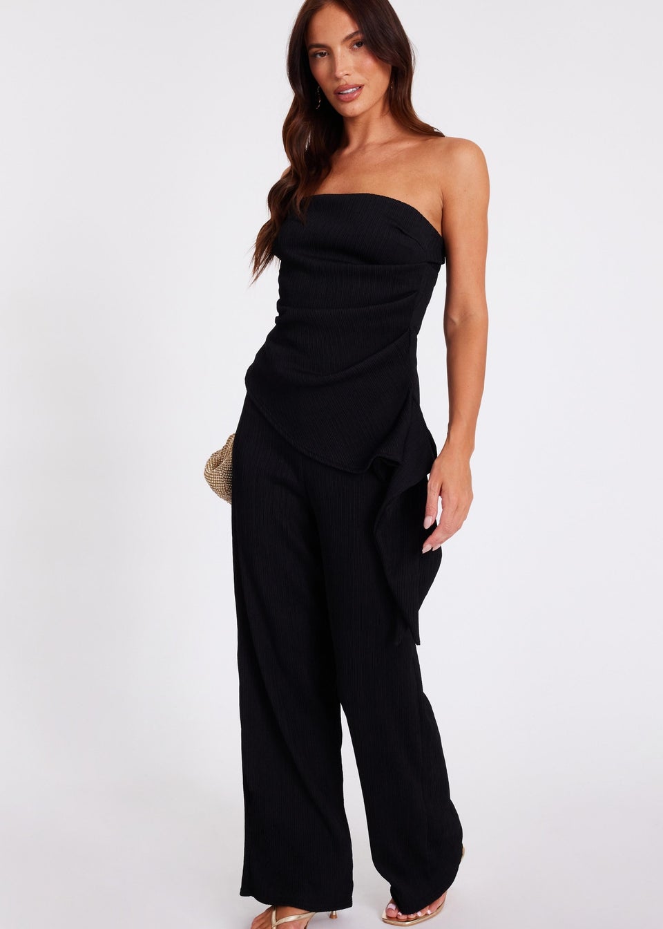 Quiz Black Textured Palazzo Trousers