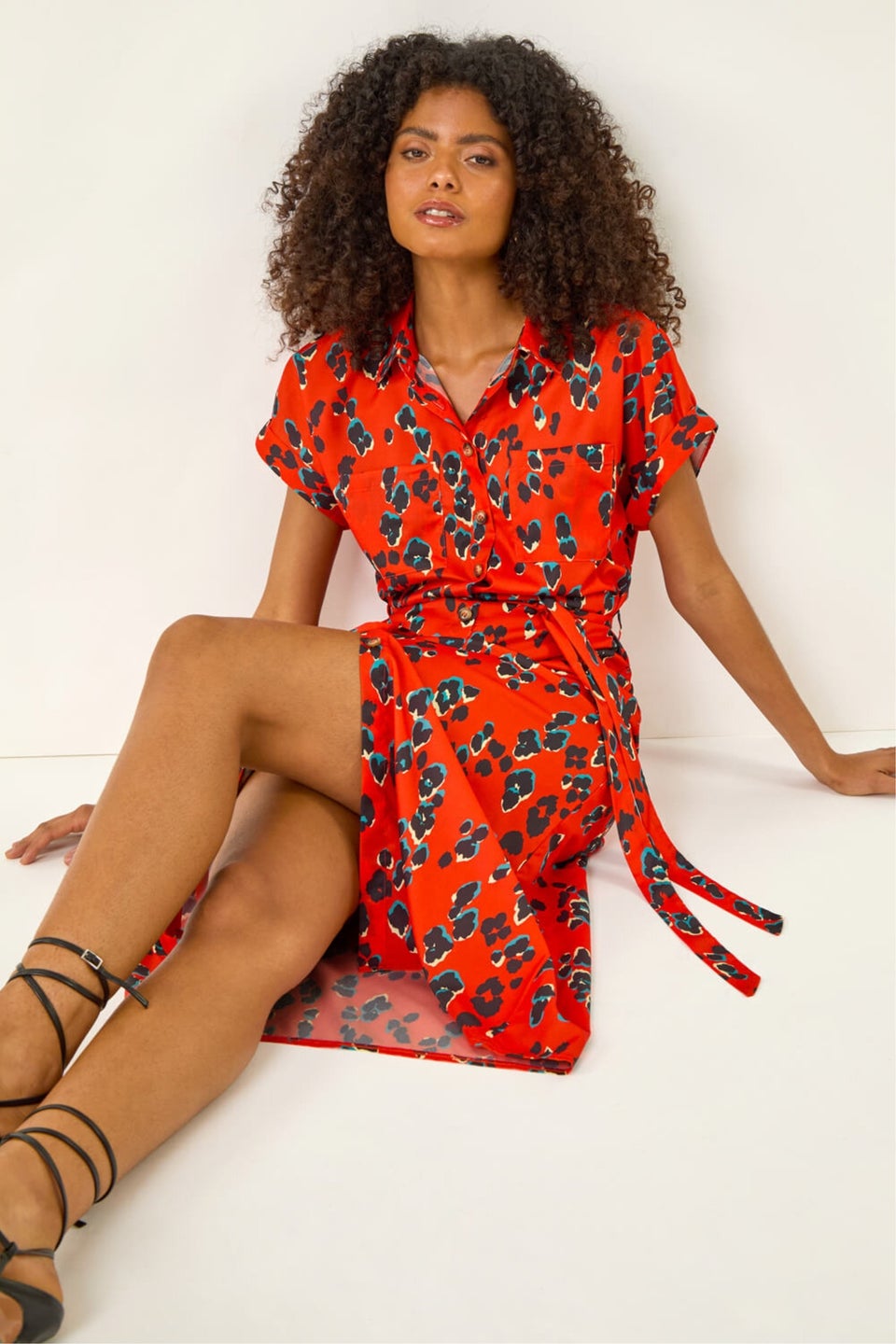Dusk Red Animal Print Midi Shirt Dress