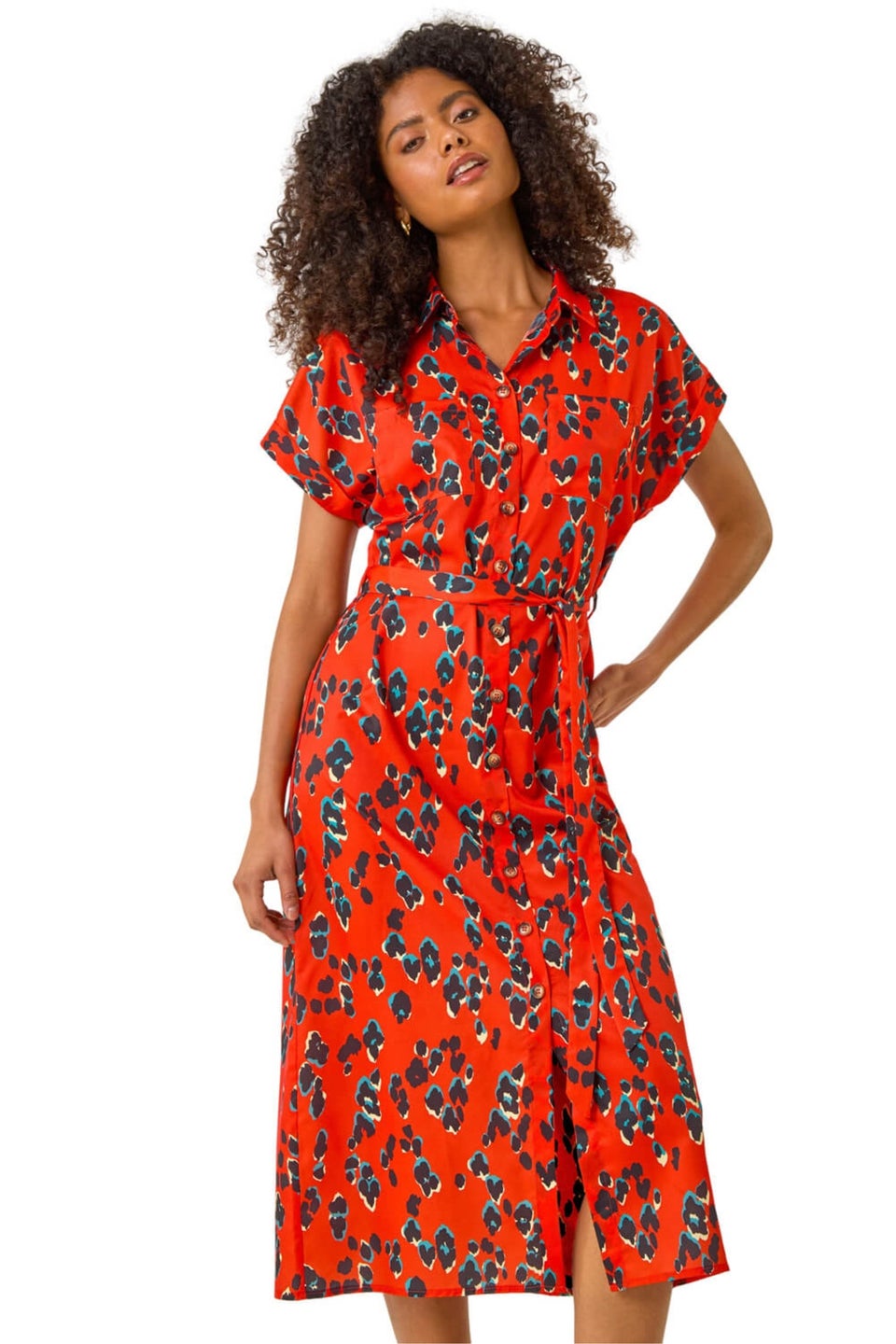 Dusk Red Animal Print Midi Shirt Dress
