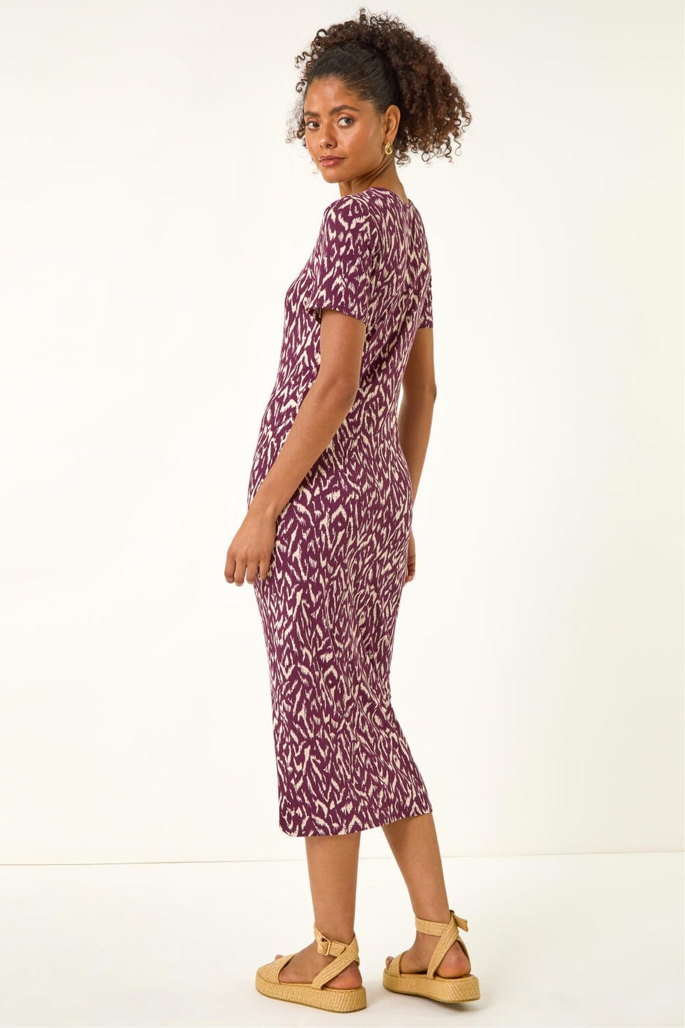 Dusk Wine Abstract Print Stretch Midi Dress