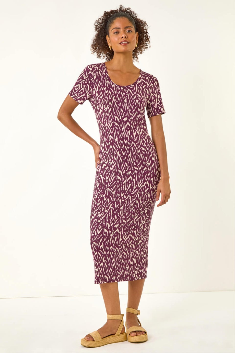 Dusk Wine Abstract Print Stretch Midi Dress