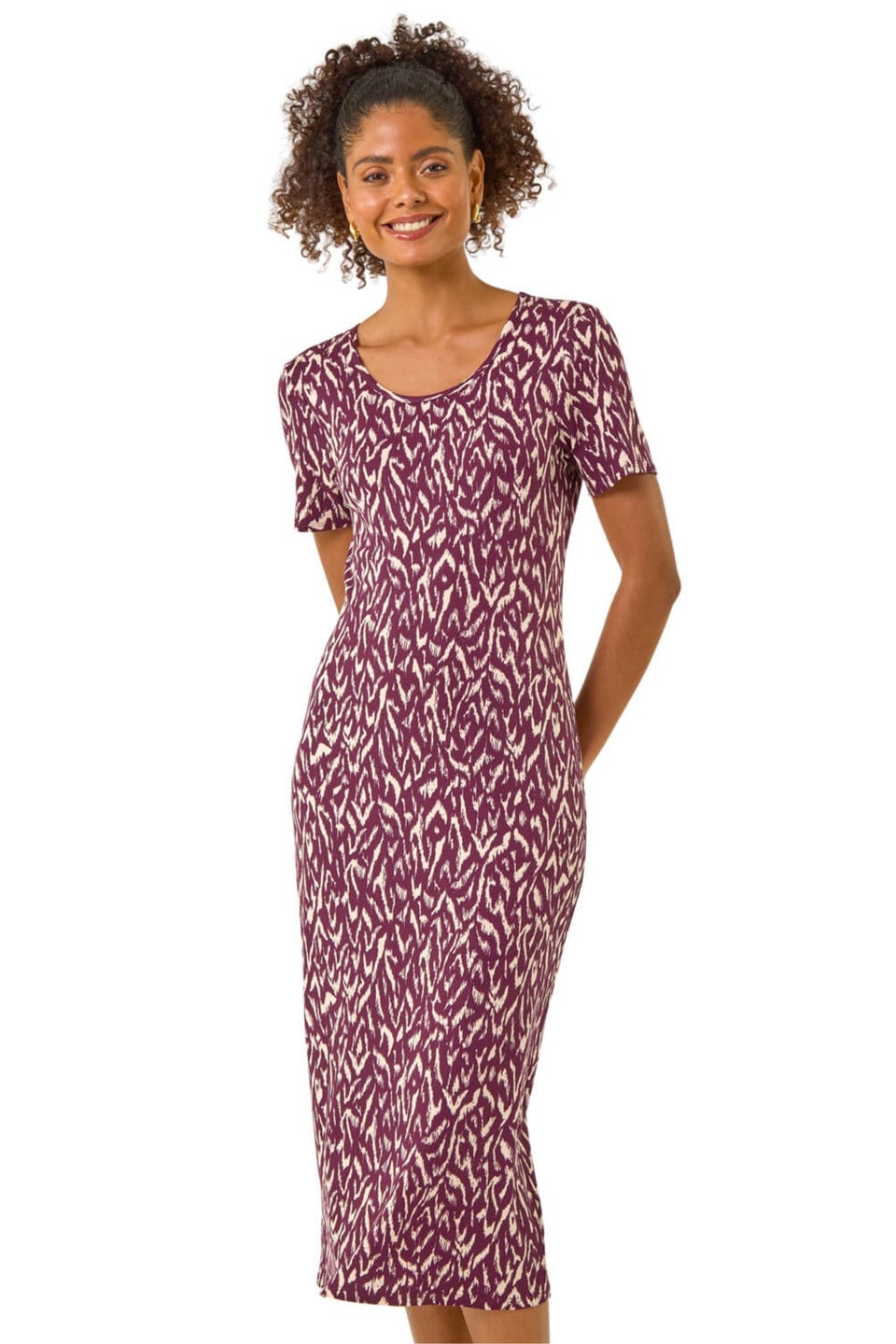 Dusk Wine Abstract Print Stretch Midi Dress