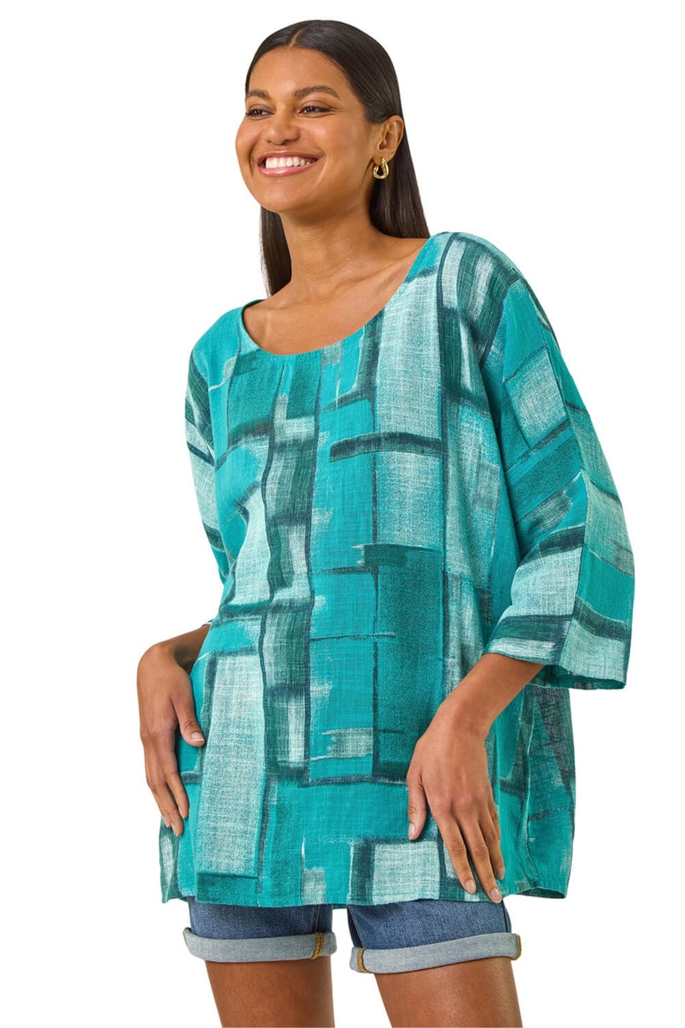 Roman Blue Abstract Print Tunic Top