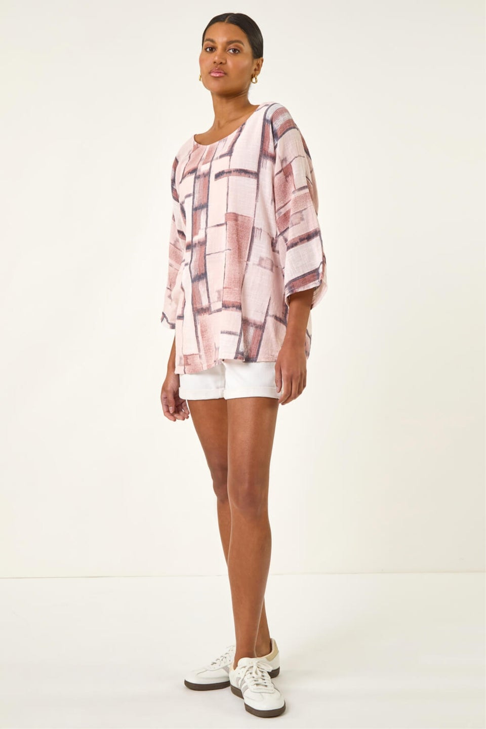 Roman Light Pink Abstract Print Tunic Top