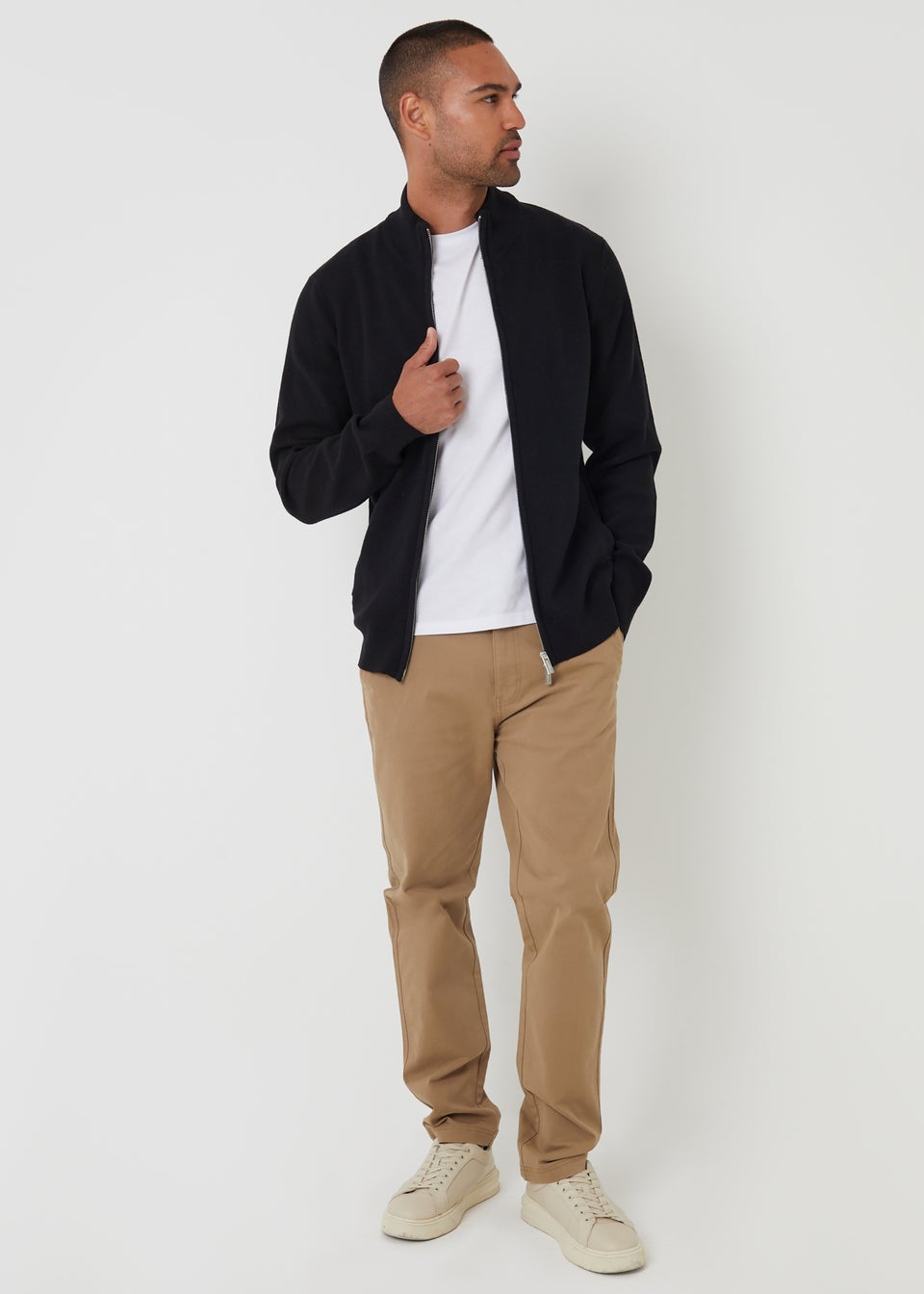 Threadbare Black Cotton Blend Zip Up Funnel Neck Cardigan