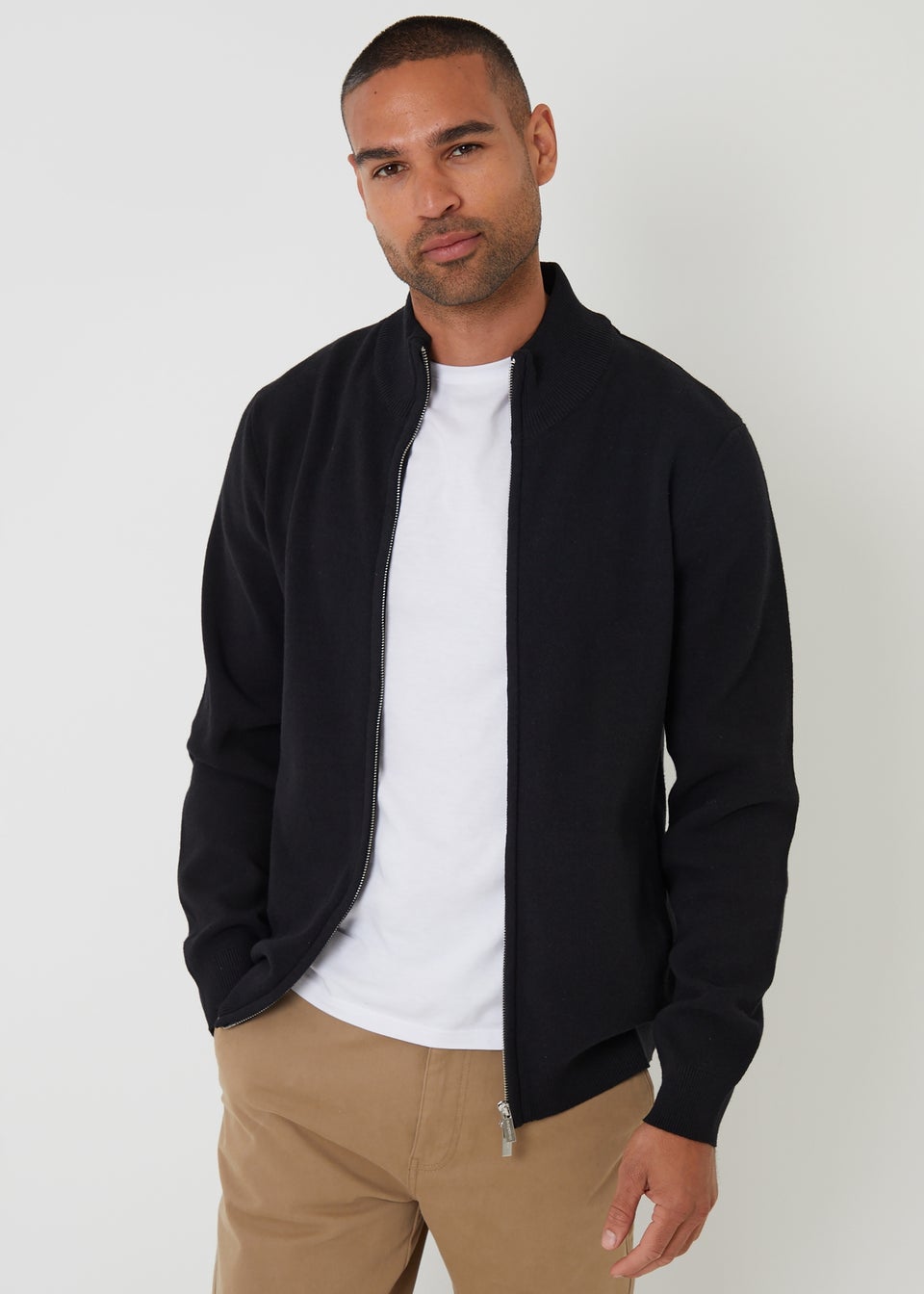 Threadbare Black Cotton Blend Zip Up Funnel Neck Cardigan