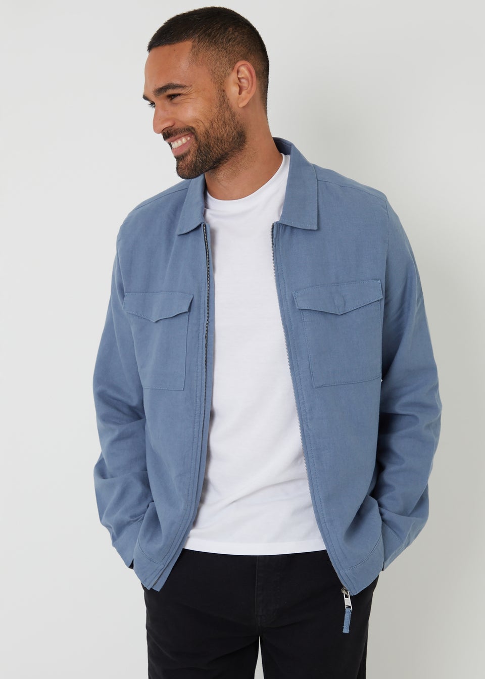 Threadbare Blue Lightweight Linen Blend Utility Jacket