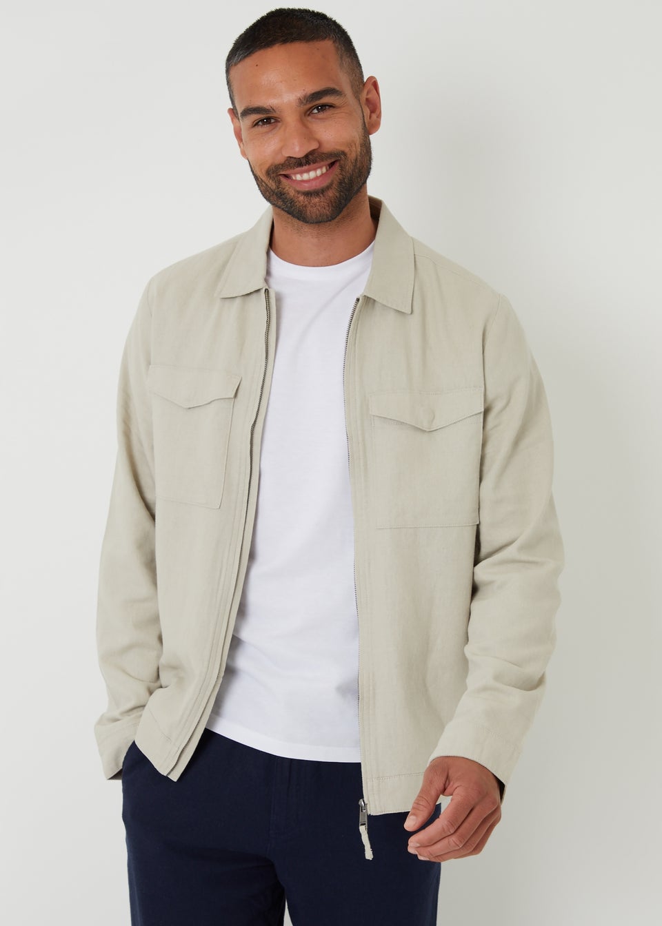 Threadbare Stone Lightweight Linen Blend Utility Jacket