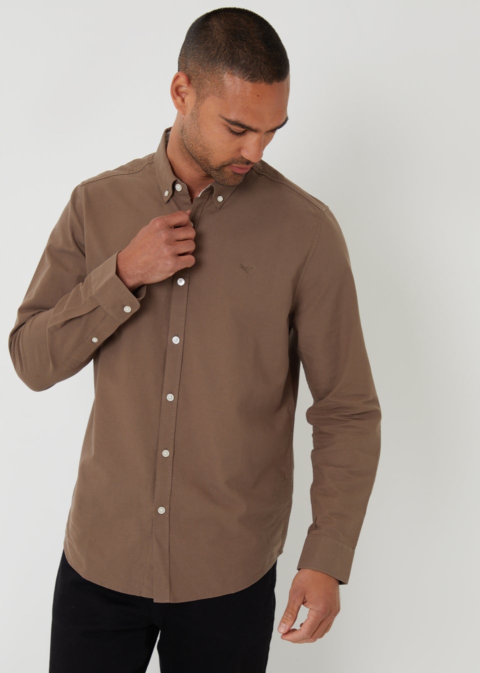 Threadbare Brown Oxford Cotton Long Sleeve Shirt