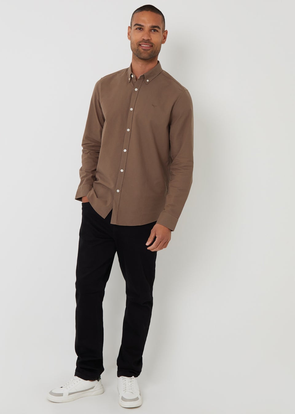 Threadbare Brown Oxford Cotton Long Sleeve Shirt