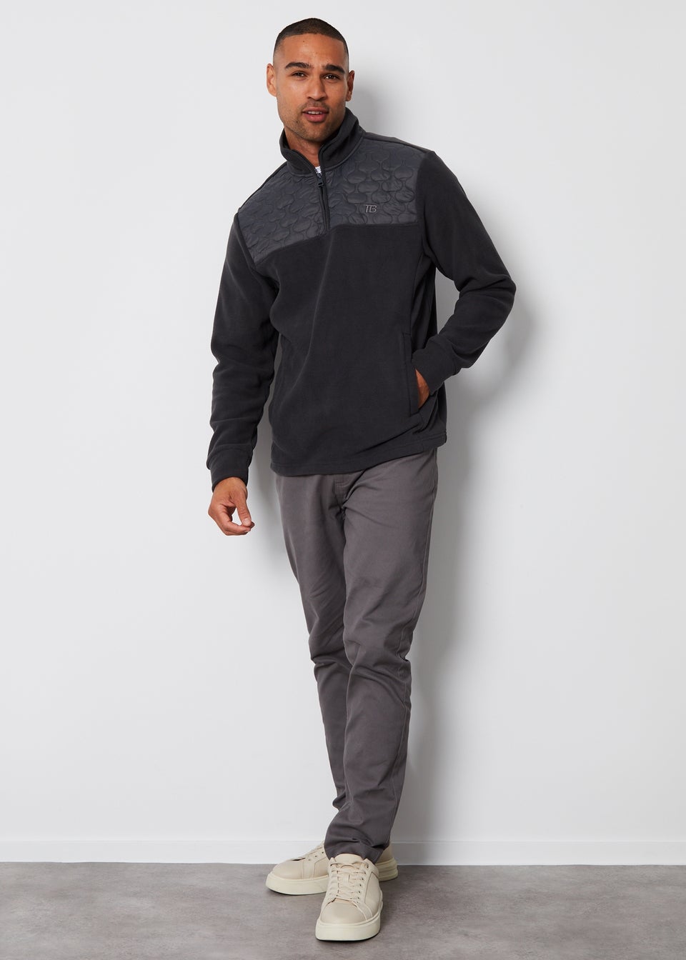 Threadbare Charcoal Quarter Zip Quilted Fleece Jumper