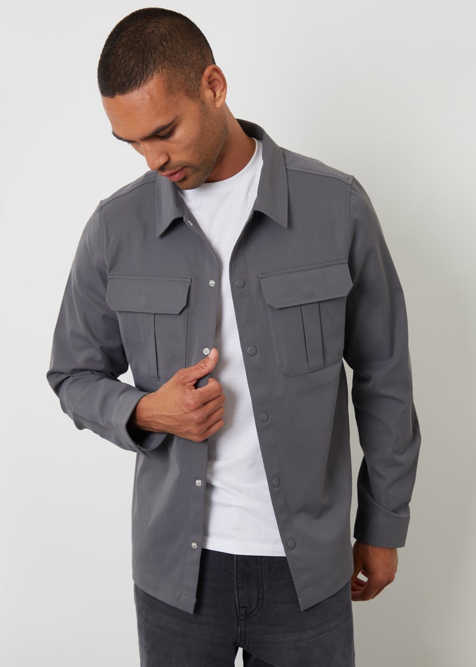 Threadbare Dark Grey Cargo Pocket Twill Shacket