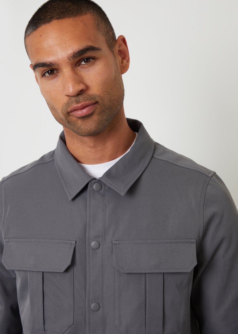 Threadbare Dark Grey Cargo Pocket Twill Shacket