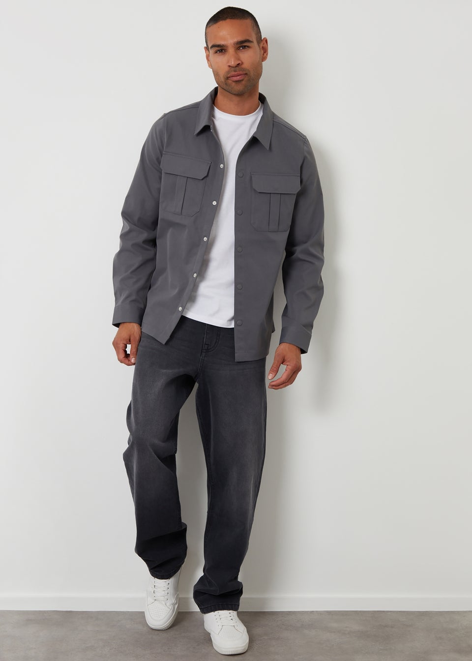 Threadbare Dark Grey Cargo Pocket Twill Shacket