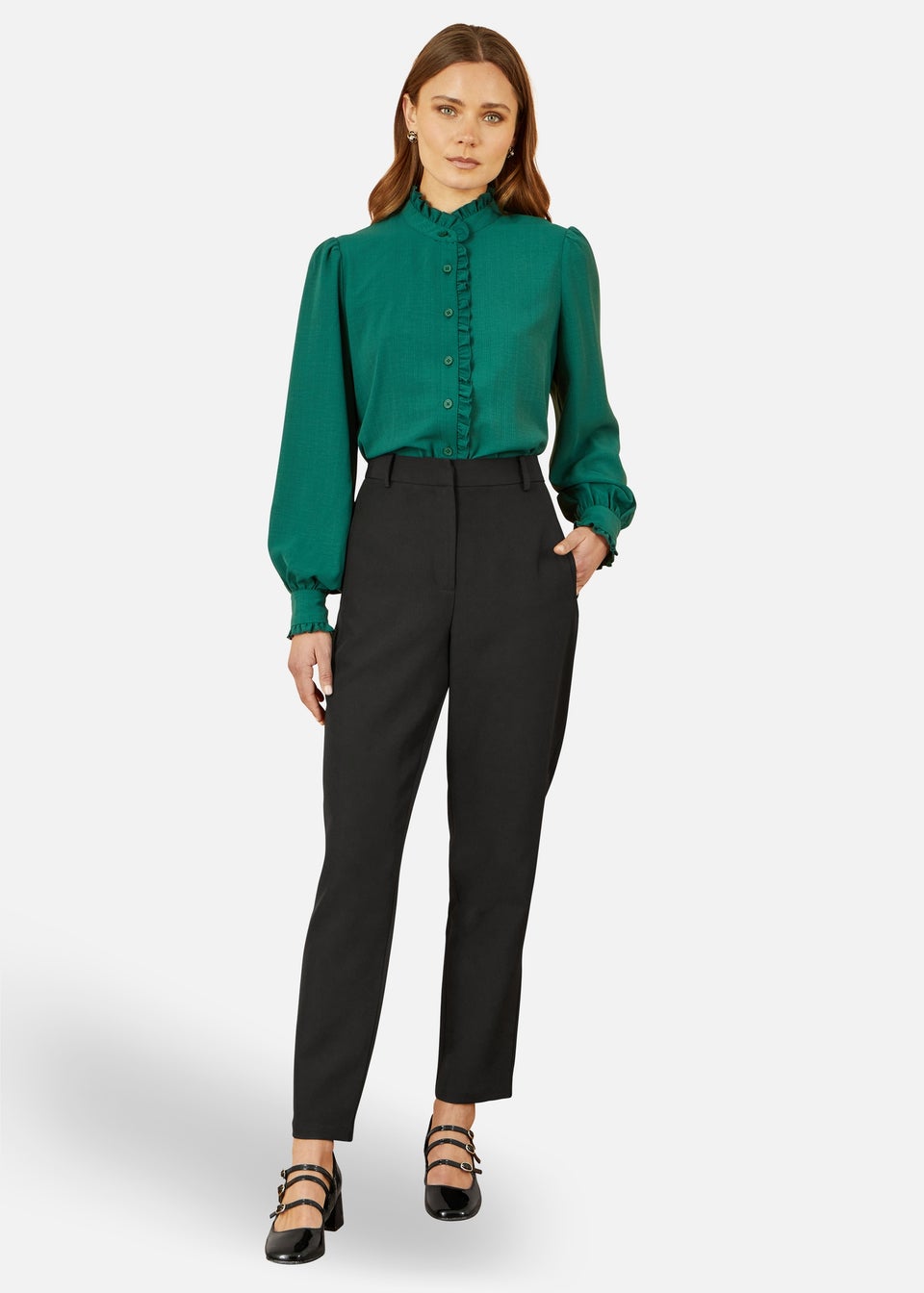Yumi Frill High Neck Shirt In Green