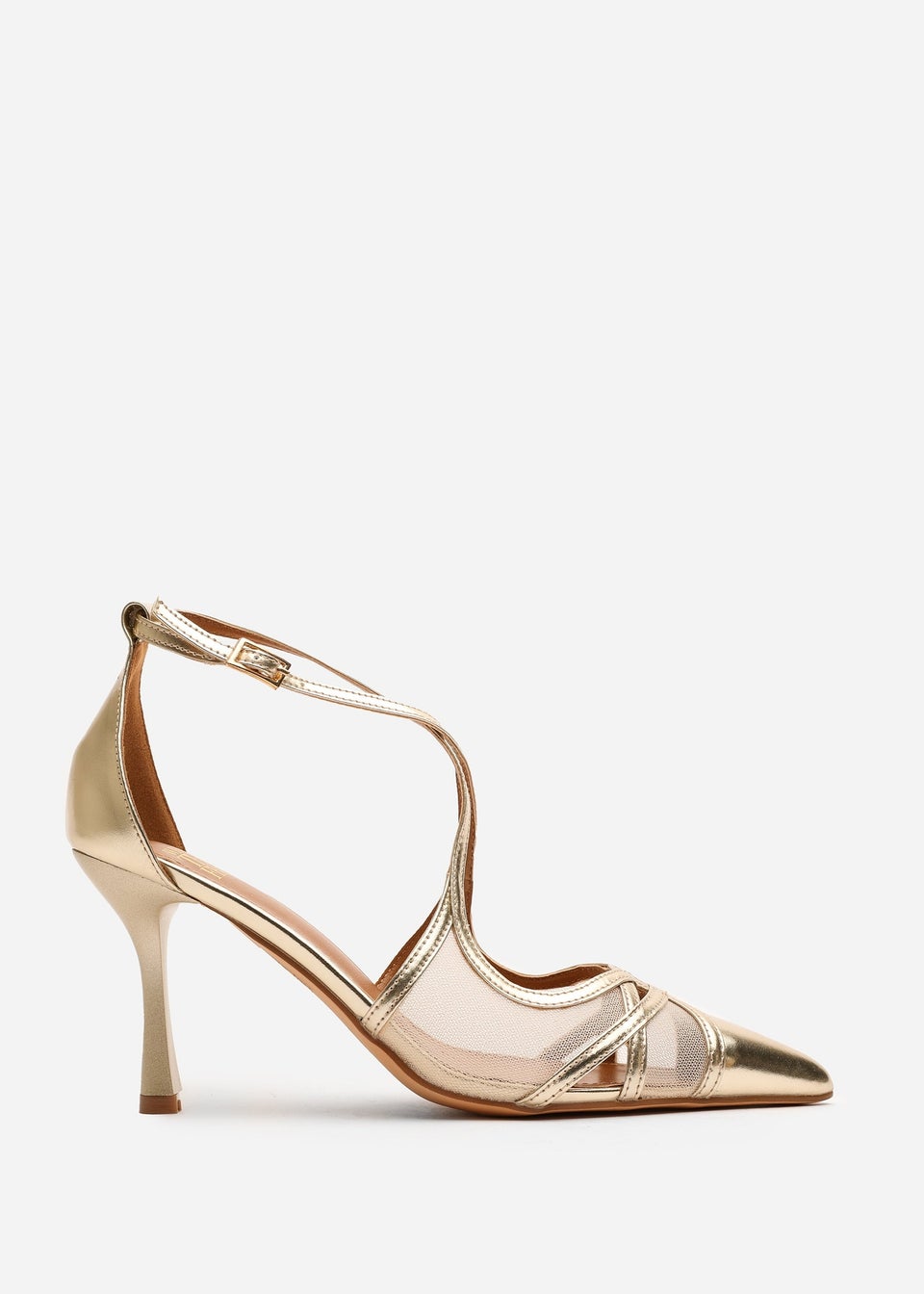 Where's That From Katherine Gold Metallic Strappy Pointed Toe Heels