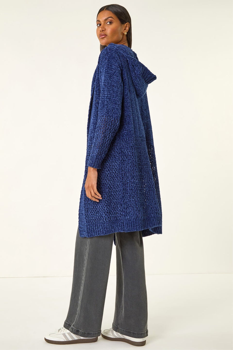 Roman Midnight Blue Soft Chenille Hooded Cardigan