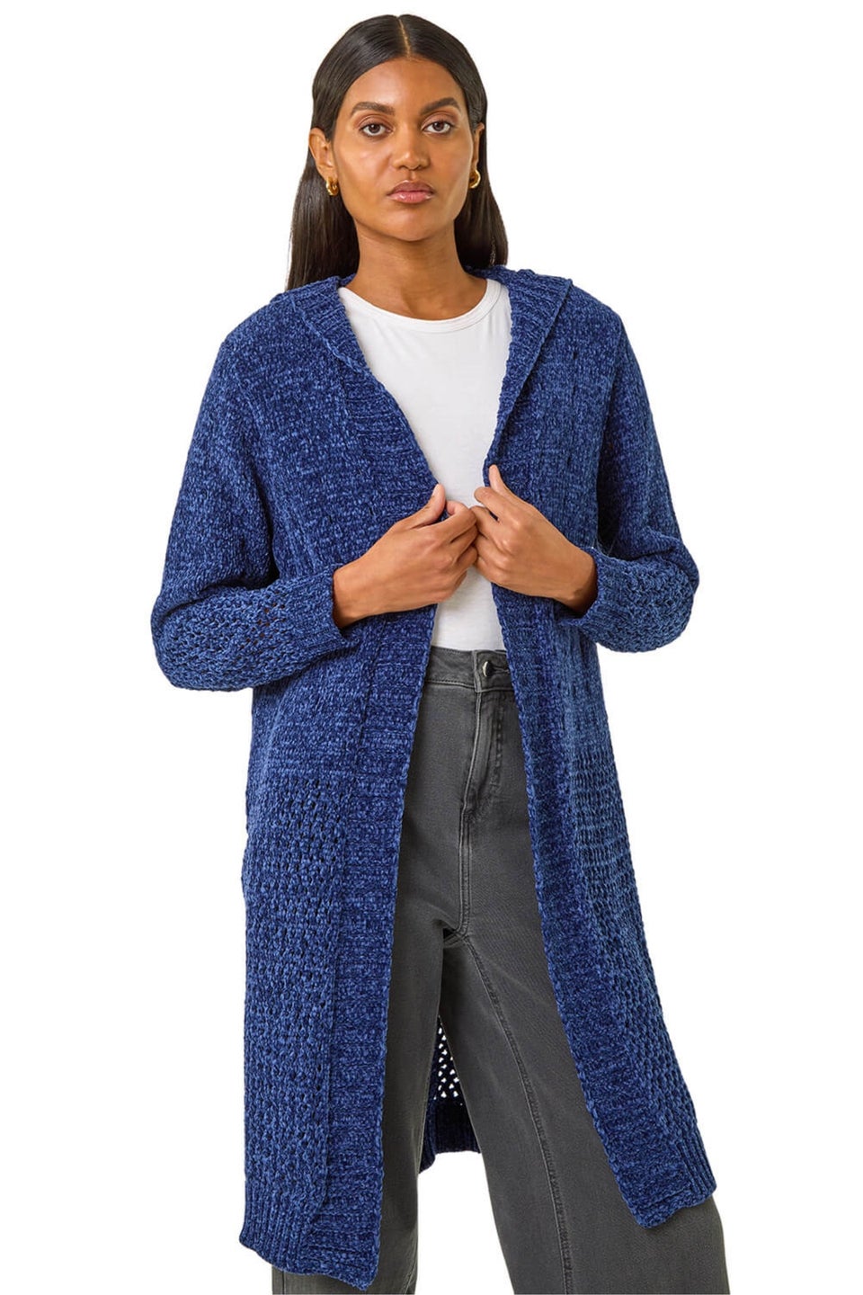 Roman Midnight Blue Soft Chenille Hooded Cardigan