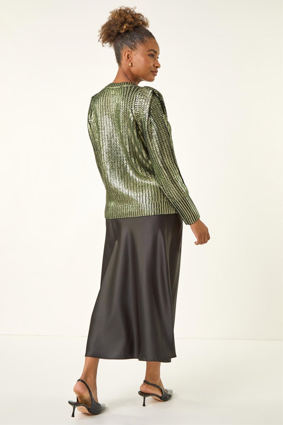 Roman Green Metallic Crew Neck Knit Jumper