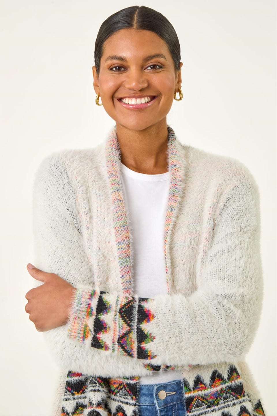 Roman Ivory Fluffy Fringe Poncho