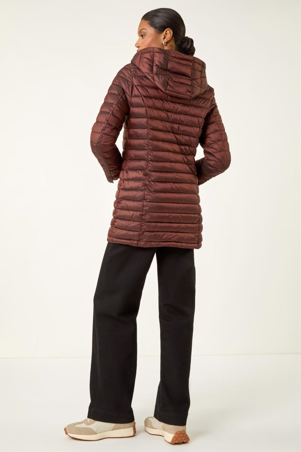 Roman Chocolate Longline Quilted Hooded Puffer Coat