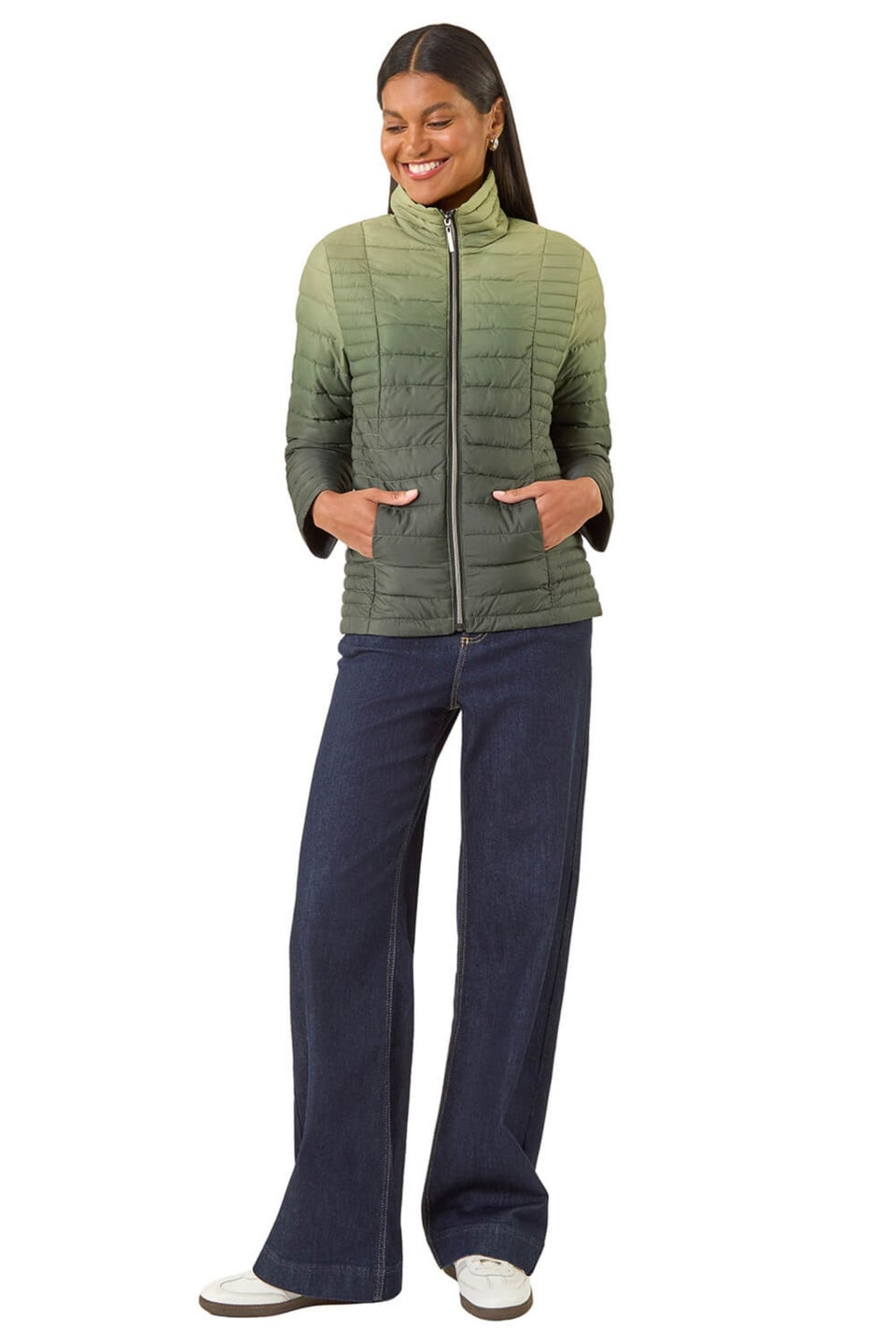 Roman Khaki Ombre Funnel Padded Coat