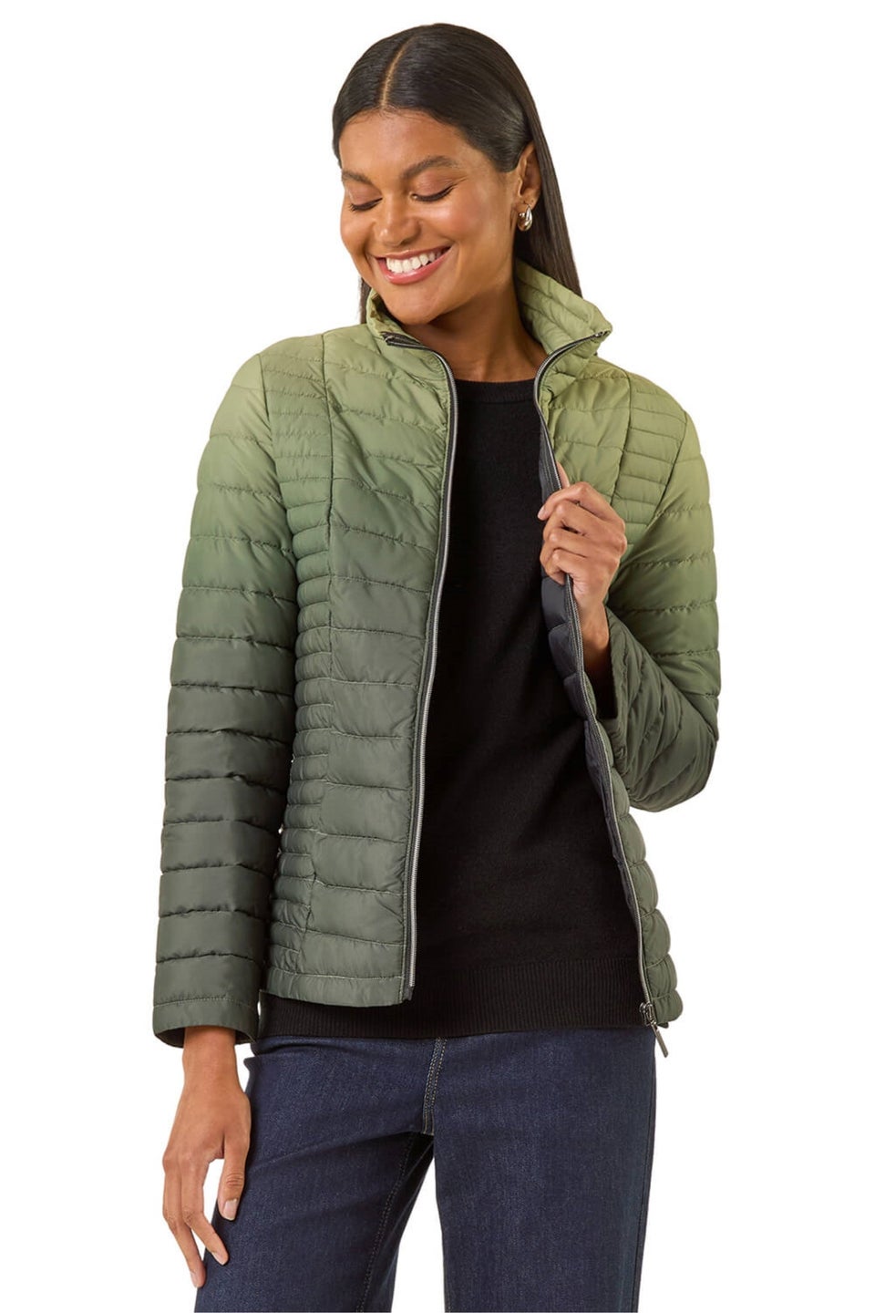 Roman Khaki Ombre Funnel Padded Coat