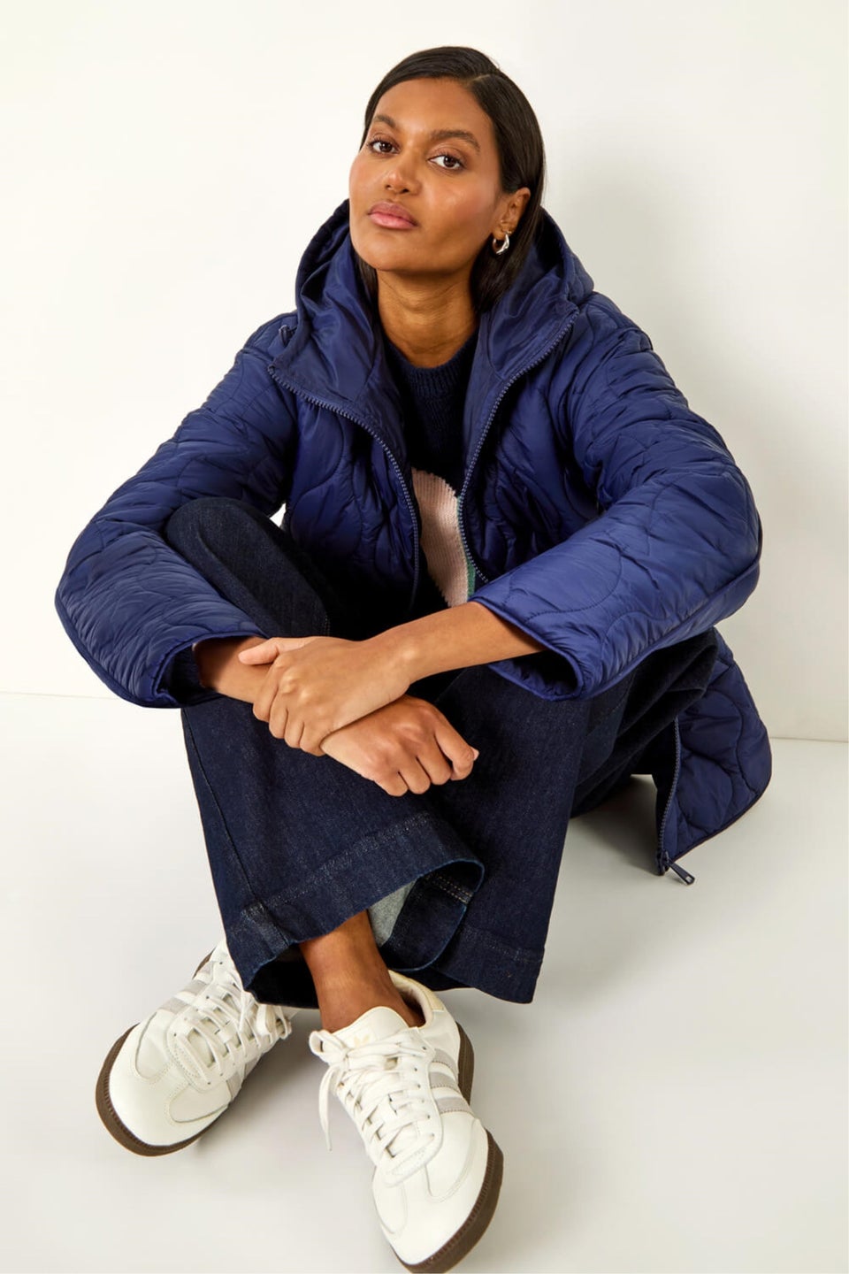 Roman Navy Quilted Hooded Coat
