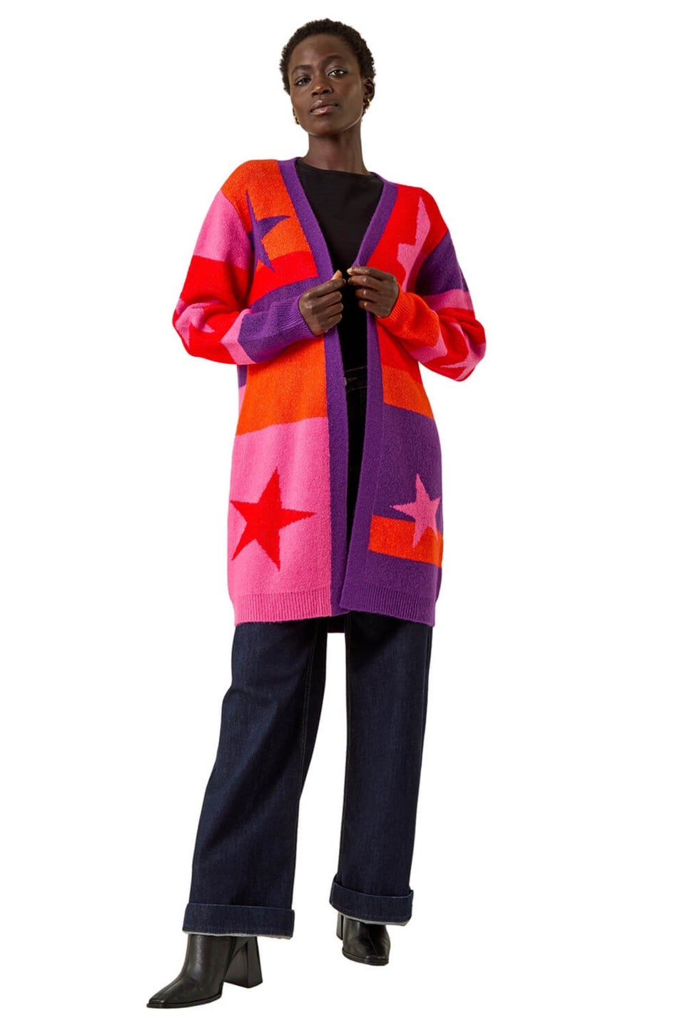 Roman Purple Star Print Longline Stretch Cardigan